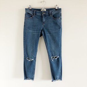 Free People Ripped Crop Jeans 29 Blue Distressed